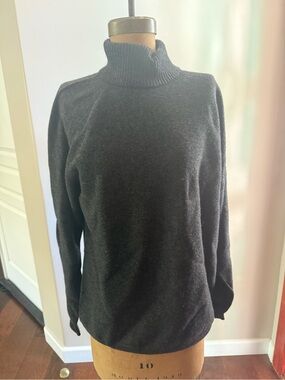 Women's Charcoal Turtleneck Sweater - Soft Knit